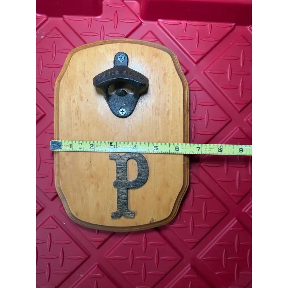 Vintage Wood Mounted Bottle Opener “ P “